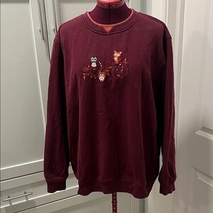 NORTHERN REFLECTIONS Cozy Owl Fall Burgundy Sweatshirt with Owl Embroidery | XL